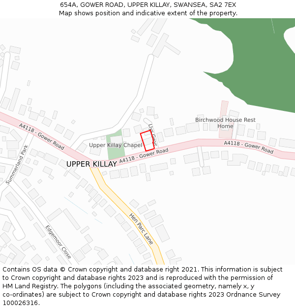 654A, GOWER ROAD, UPPER KILLAY, SWANSEA, SA2 7EX: Location map and indicative extent of plot