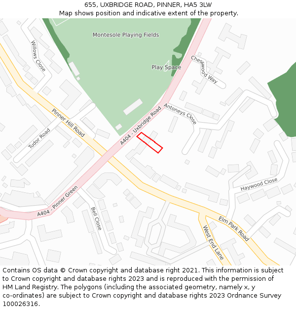 655, UXBRIDGE ROAD, PINNER, HA5 3LW: Location map and indicative extent of plot