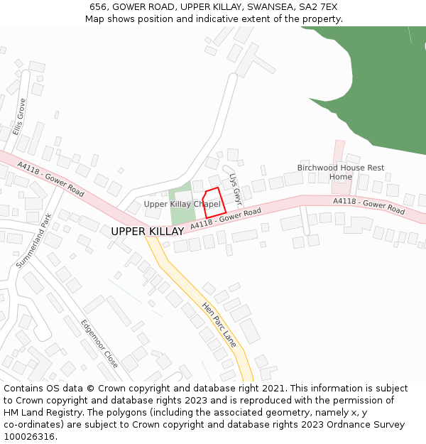 656, GOWER ROAD, UPPER KILLAY, SWANSEA, SA2 7EX: Location map and indicative extent of plot