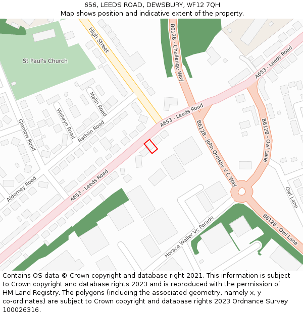 656, LEEDS ROAD, DEWSBURY, WF12 7QH: Location map and indicative extent of plot