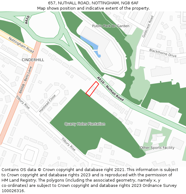 657, NUTHALL ROAD, NOTTINGHAM, NG8 6AF: Location map and indicative extent of plot