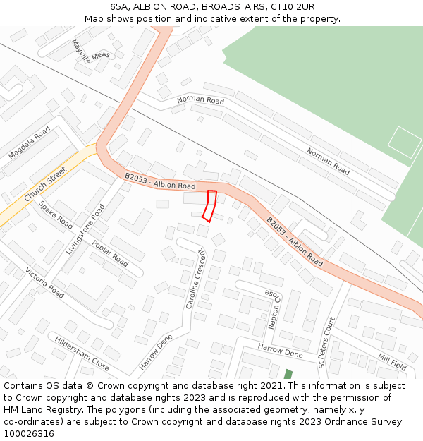 65A, ALBION ROAD, BROADSTAIRS, CT10 2UR: Location map and indicative extent of plot