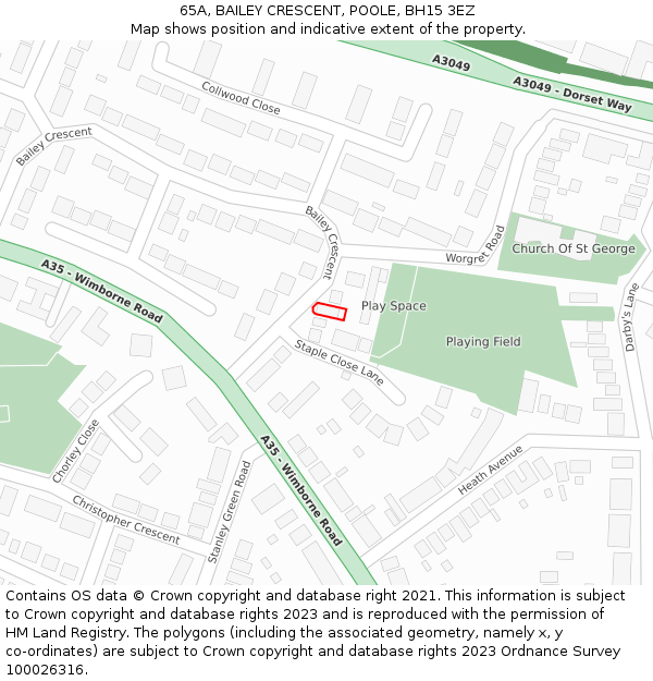 65A, BAILEY CRESCENT, POOLE, BH15 3EZ: Location map and indicative extent of plot