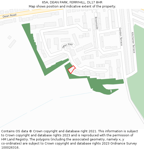 65A, DEAN PARK, FERRYHILL, DL17 8HR: Location map and indicative extent of plot