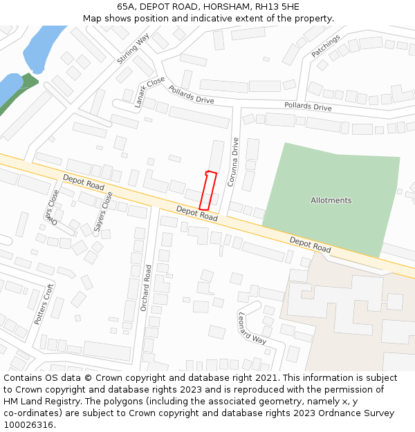 65A, DEPOT ROAD, HORSHAM, RH13 5HE: Location map and indicative extent of plot