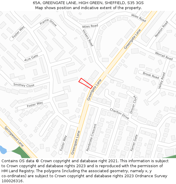 65A, GREENGATE LANE, HIGH GREEN, SHEFFIELD, S35 3GS: Location map and indicative extent of plot