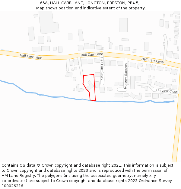 65A, HALL CARR LANE, LONGTON, PRESTON, PR4 5JL: Location map and indicative extent of plot