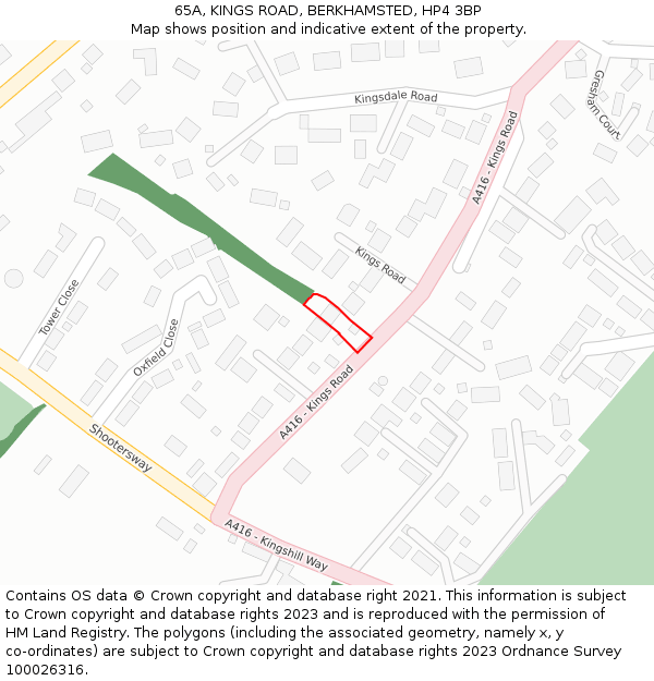 65A, KINGS ROAD, BERKHAMSTED, HP4 3BP: Location map and indicative extent of plot