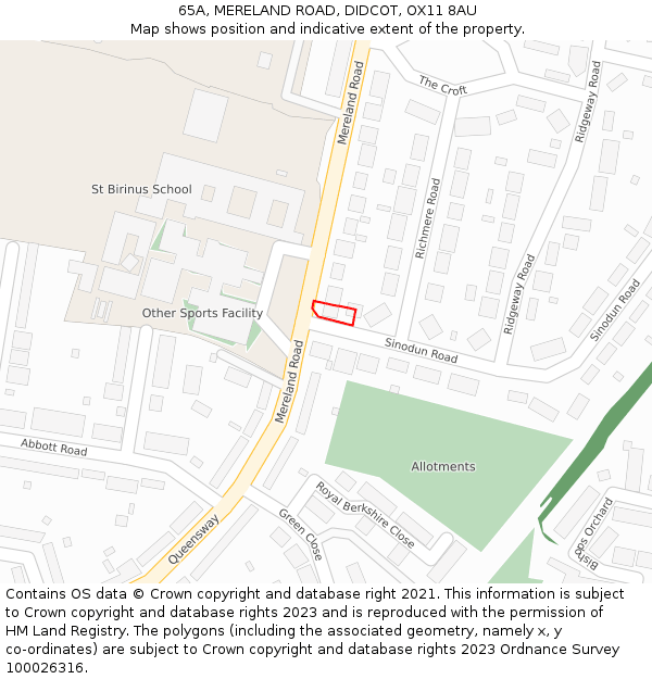 65A, MERELAND ROAD, DIDCOT, OX11 8AU: Location map and indicative extent of plot