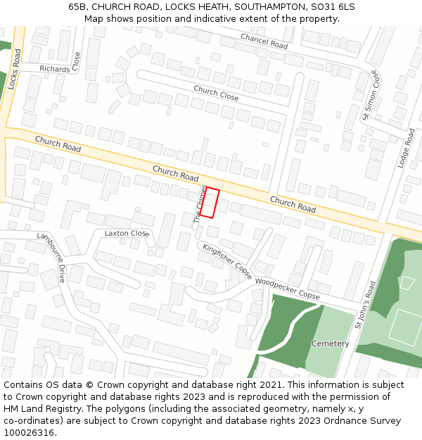 65B, CHURCH ROAD, LOCKS HEATH, SOUTHAMPTON, SO31 6LS: Location map and indicative extent of plot