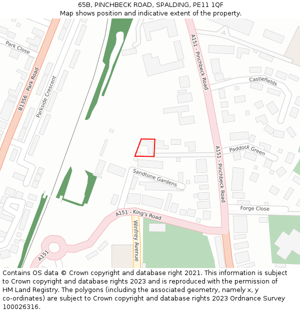 65B, PINCHBECK ROAD, SPALDING, PE11 1QF: Location map and indicative extent of plot