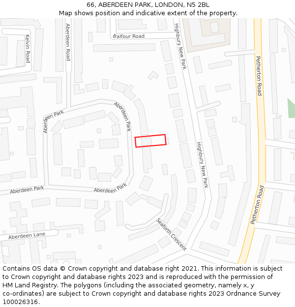 66, ABERDEEN PARK, LONDON, N5 2BL: Location map and indicative extent of plot