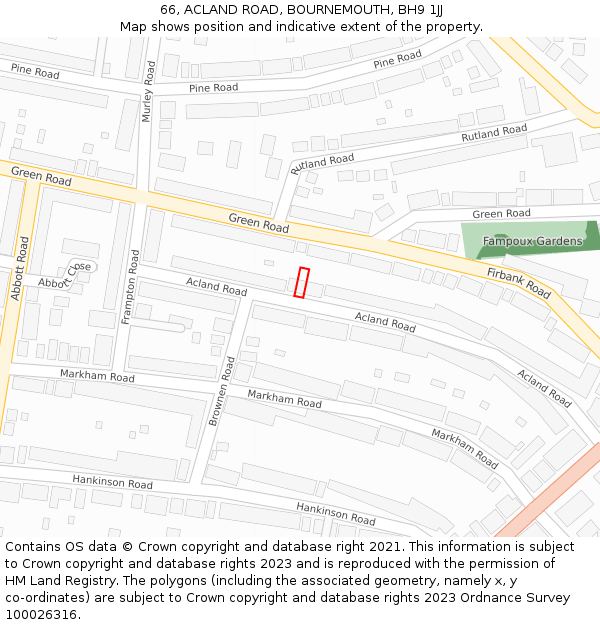 66, ACLAND ROAD, BOURNEMOUTH, BH9 1JJ: Location map and indicative extent of plot