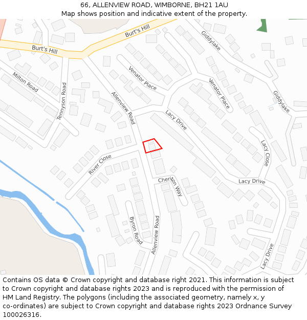 66, ALLENVIEW ROAD, WIMBORNE, BH21 1AU: Location map and indicative extent of plot