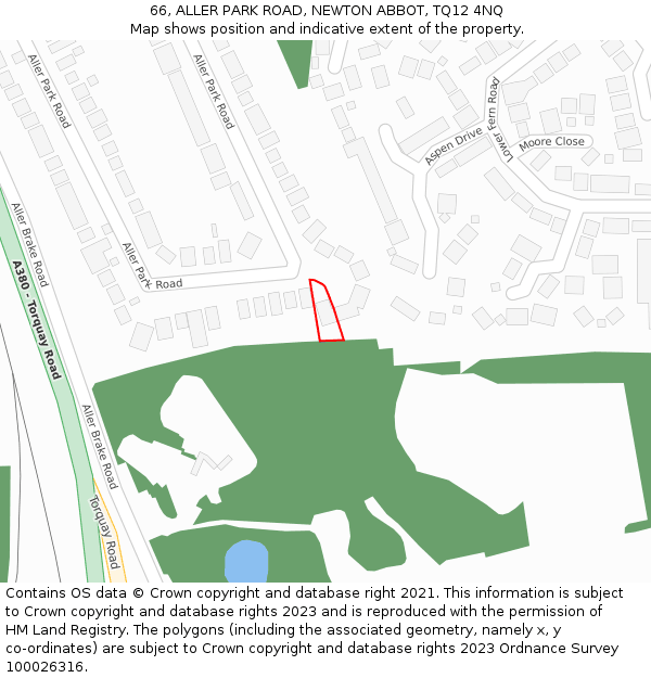 66, ALLER PARK ROAD, NEWTON ABBOT, TQ12 4NQ: Location map and indicative extent of plot