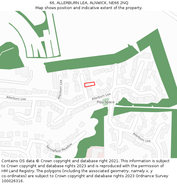 66, ALLERBURN LEA, ALNWICK, NE66 2NQ: Location map and indicative extent of plot