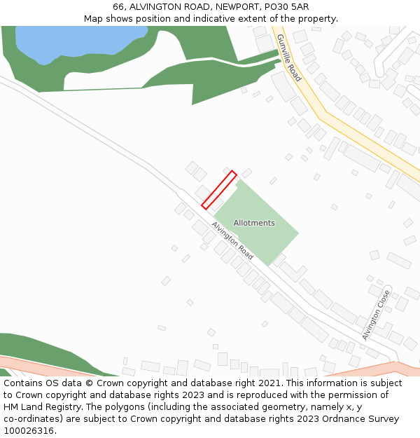 66, ALVINGTON ROAD, NEWPORT, PO30 5AR: Location map and indicative extent of plot