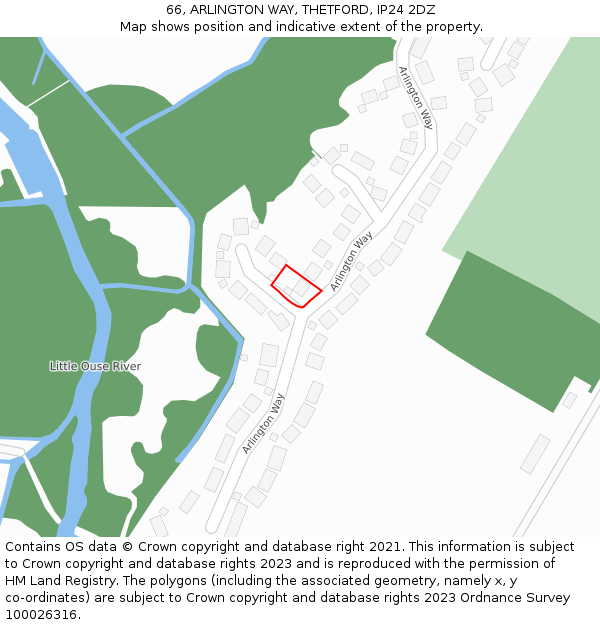 66, ARLINGTON WAY, THETFORD, IP24 2DZ: Location map and indicative extent of plot