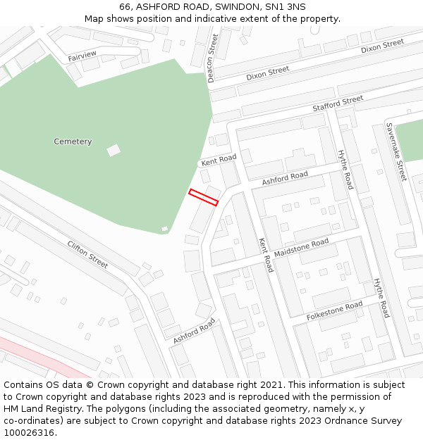 66, ASHFORD ROAD, SWINDON, SN1 3NS: Location map and indicative extent of plot