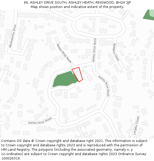 66, ASHLEY DRIVE SOUTH, ASHLEY HEATH, RINGWOOD, BH24 2JP: Location map and indicative extent of plot