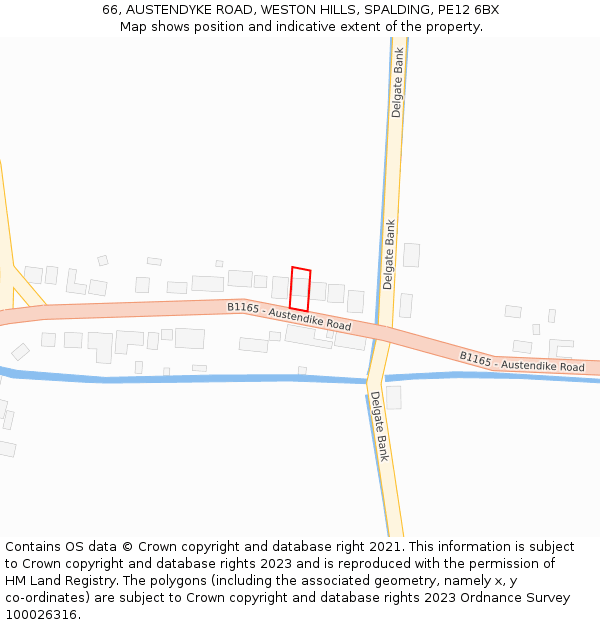 66, AUSTENDYKE ROAD, WESTON HILLS, SPALDING, PE12 6BX: Location map and indicative extent of plot