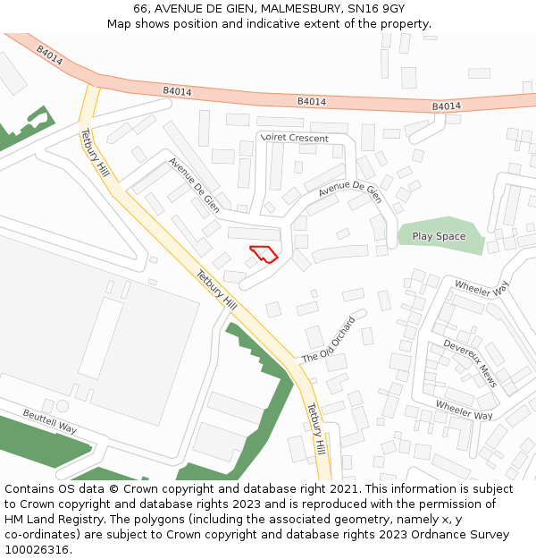 66, AVENUE DE GIEN, MALMESBURY, SN16 9GY: Location map and indicative extent of plot