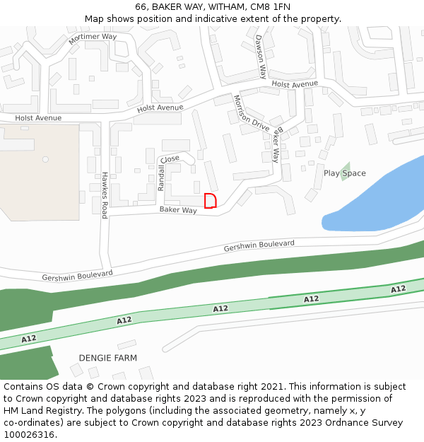 66, BAKER WAY, WITHAM, CM8 1FN: Location map and indicative extent of plot