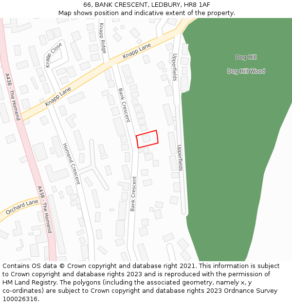 66, BANK CRESCENT, LEDBURY, HR8 1AF: Location map and indicative extent of plot