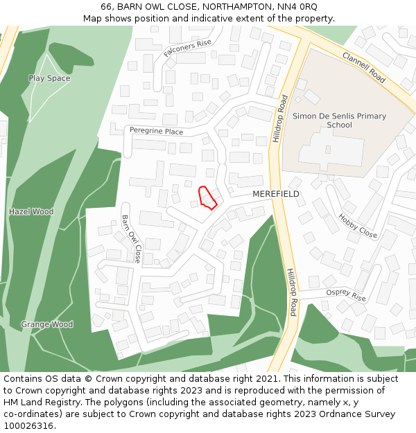 66, BARN OWL CLOSE, NORTHAMPTON, NN4 0RQ: Location map and indicative extent of plot