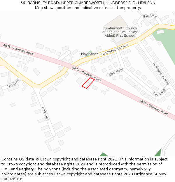 66, BARNSLEY ROAD, UPPER CUMBERWORTH, HUDDERSFIELD, HD8 8NN: Location map and indicative extent of plot