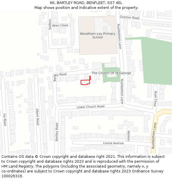 66, BARTLEY ROAD, BENFLEET, SS7 4EL: Location map and indicative extent of plot