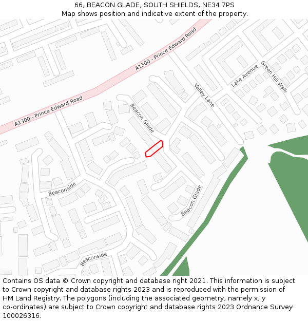 66, BEACON GLADE, SOUTH SHIELDS, NE34 7PS: Location map and indicative extent of plot