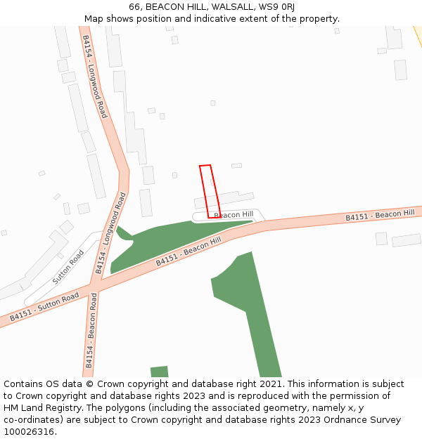 66, BEACON HILL, WALSALL, WS9 0RJ: Location map and indicative extent of plot