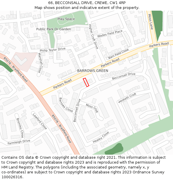 66, BECCONSALL DRIVE, CREWE, CW1 4RP: Location map and indicative extent of plot