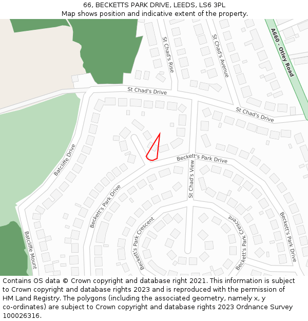 66, BECKETTS PARK DRIVE, LEEDS, LS6 3PL: Location map and indicative extent of plot