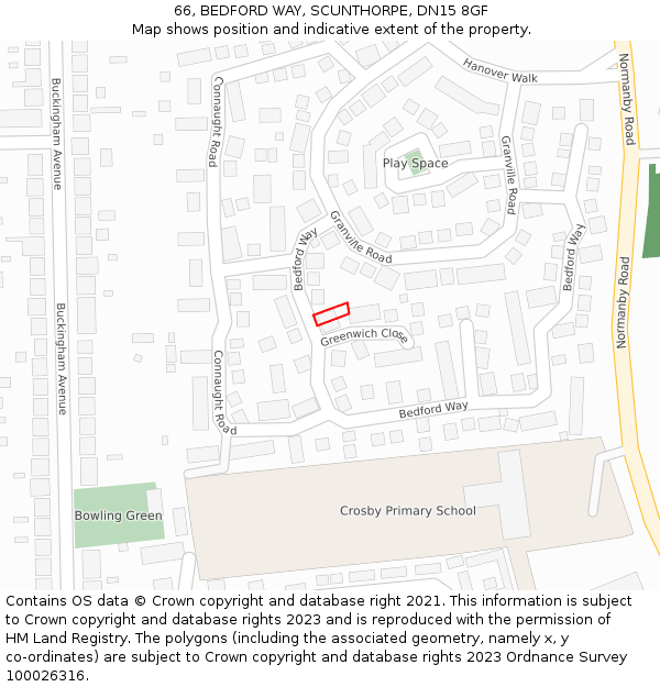 66, BEDFORD WAY, SCUNTHORPE, DN15 8GF: Location map and indicative extent of plot