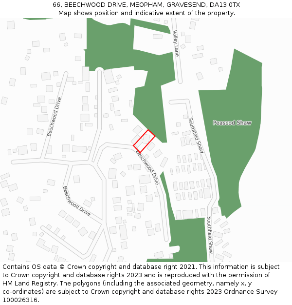 66, BEECHWOOD DRIVE, MEOPHAM, GRAVESEND, DA13 0TX: Location map and indicative extent of plot