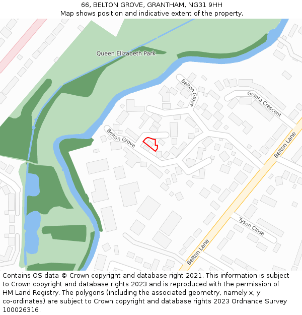 66, BELTON GROVE, GRANTHAM, NG31 9HH: Location map and indicative extent of plot