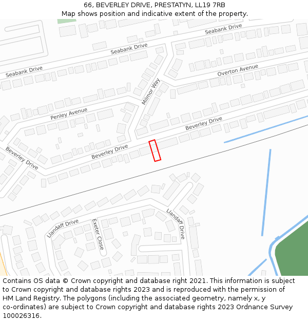 66, BEVERLEY DRIVE, PRESTATYN, LL19 7RB: Location map and indicative extent of plot