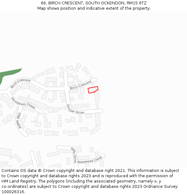 66, BIRCH CRESCENT, SOUTH OCKENDON, RM15 6TZ: Location map and indicative extent of plot