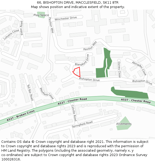 66, BISHOPTON DRIVE, MACCLESFIELD, SK11 8TR: Location map and indicative extent of plot