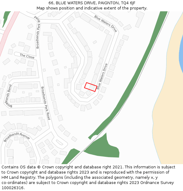 66, BLUE WATERS DRIVE, PAIGNTON, TQ4 6JF: Location map and indicative extent of plot