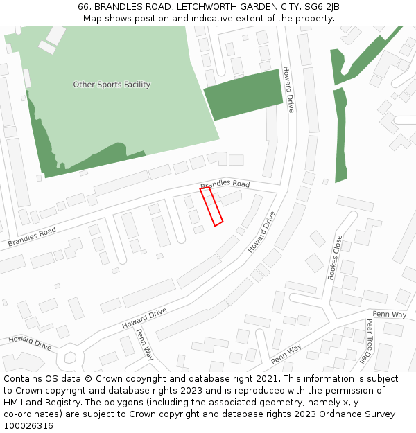 66, BRANDLES ROAD, LETCHWORTH GARDEN CITY, SG6 2JB: Location map and indicative extent of plot