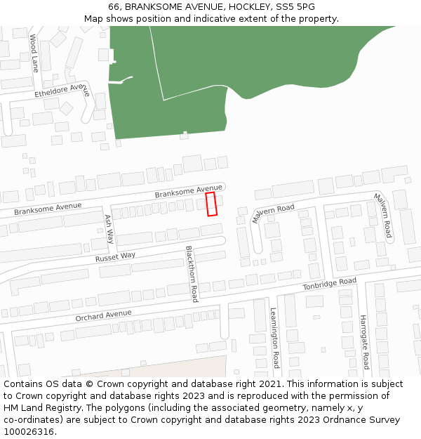 66, BRANKSOME AVENUE, HOCKLEY, SS5 5PG: Location map and indicative extent of plot