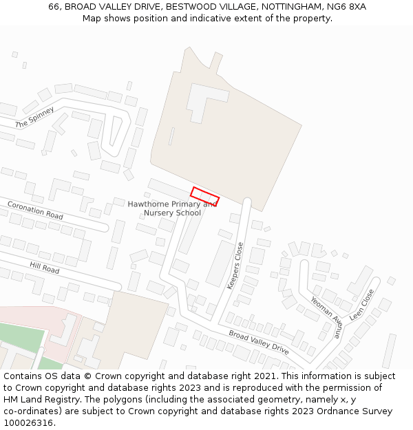 66, BROAD VALLEY DRIVE, BESTWOOD VILLAGE, NOTTINGHAM, NG6 8XA: Location map and indicative extent of plot