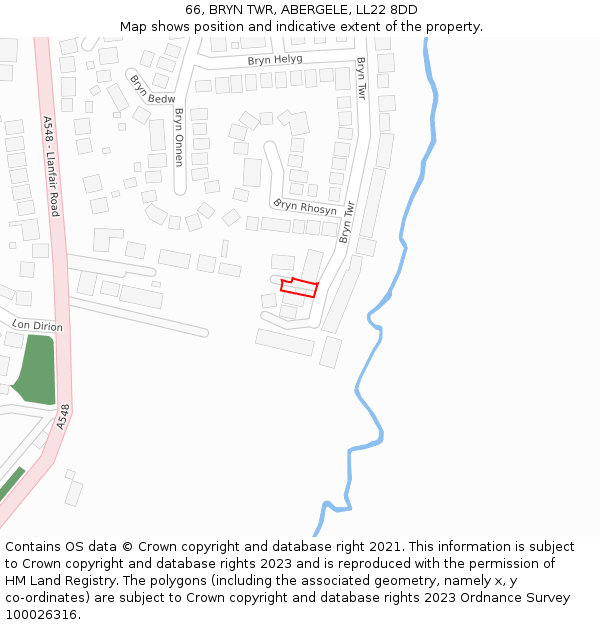 66, BRYN TWR, ABERGELE, LL22 8DD: Location map and indicative extent of plot