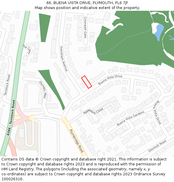66, BUENA VISTA DRIVE, PLYMOUTH, PL6 7JF: Location map and indicative extent of plot
