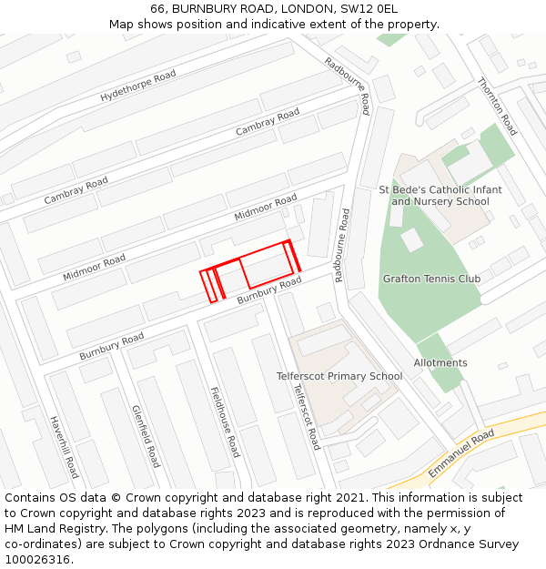 66, BURNBURY ROAD, LONDON, SW12 0EL: Location map and indicative extent of plot