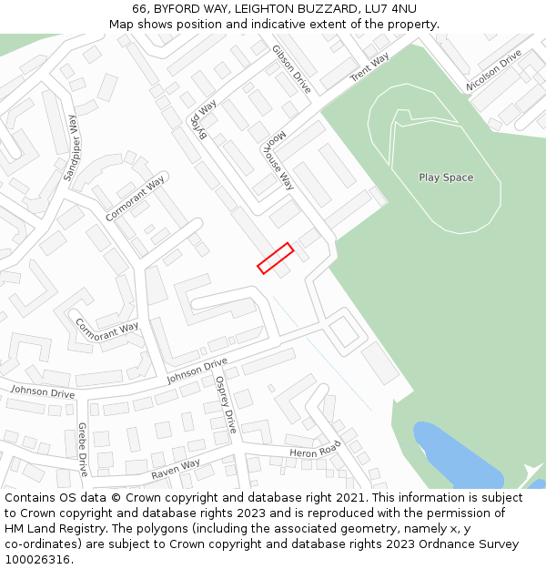 66, BYFORD WAY, LEIGHTON BUZZARD, LU7 4NU: Location map and indicative extent of plot