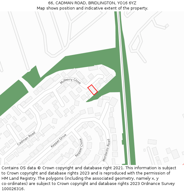 66, CADMAN ROAD, BRIDLINGTON, YO16 6YZ: Location map and indicative extent of plot